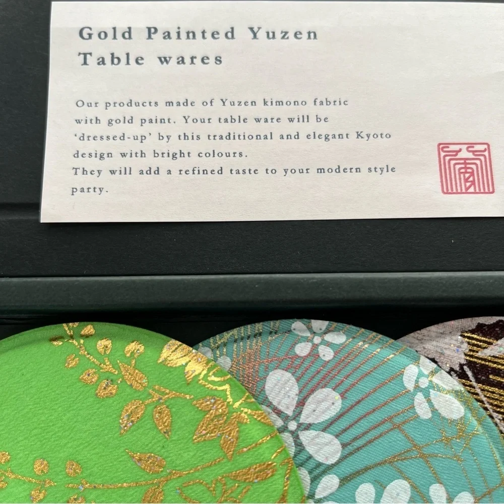 Japanese Coasters Gold Painted Yuzen Table Wares Kimono Fabric Coasters